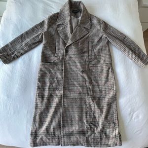 Long Plaid Checked Checkered Coat Trench Jacket Dry Cleaned Suitable For Work